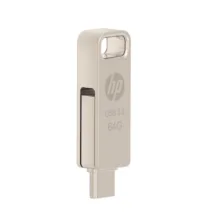 فلش مموری اچ‌پی مدل x206c ظرفیت 64 گیگابایت با طراحی چرخشی، بدنه فلزی، دو رابط USB Type-C و USB Type-A، سرعت انتقال تا 100 مگابایت بر ثانیه و سازگار با ویندوز و مک