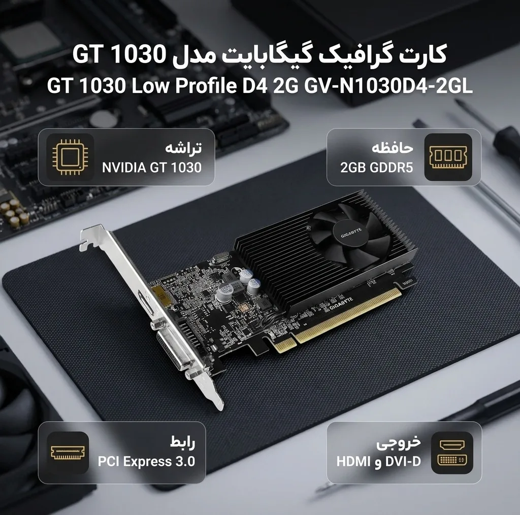 کارت گرافیک گیگابایت مدل GT 1030 Low Profile D4 2G GV-N1030D4-2GL