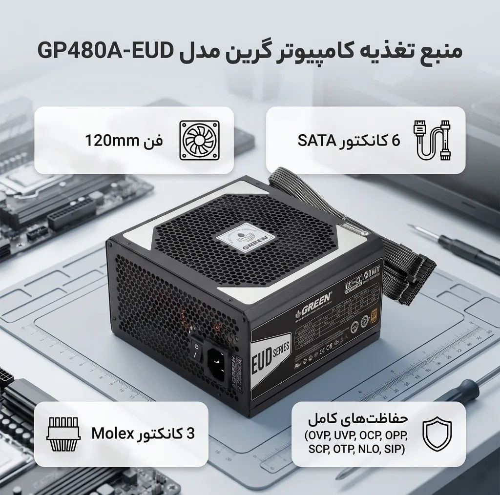منبع تغذیه کامپیوتر گرین مدل GP480A-EUD