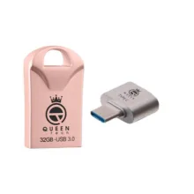 فلش مموری 32 گیگابایت کوئین تک مدل RACE USB3 C-PLUS با رابط USB 3.0، بدنه فلزی مقاوم در برابر آب، ضربه، شوک، لرزش و گرد و غبار به همراه مبدل OTG USB Type-C