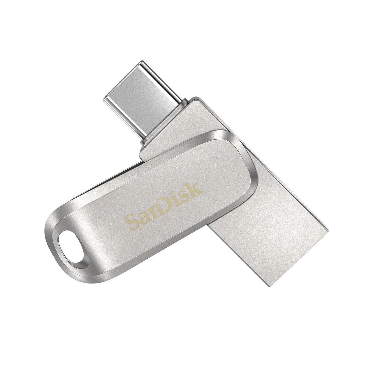 فلش مموری سن دیسک Ultra Dual Drive Luxe ظرفیت 1 ترابایت با دو رابط USB Type-C و USB Type-A، طراحی تاشو، فلزی، سازگار با ویندوز، مک، اندروید و iOS، استاندارد USB 3.2 Gen2