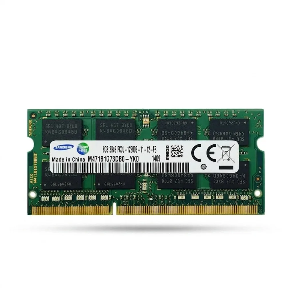 رم لپ‌تاپ سامسونگ مدل 12800 با ظرفیت 8 گیگابایت DDR3L، فرکانس 1600 مگاهرتز، فرم‌فکتور SO-DIMM و معماری دوکاناله
