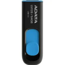 فلش مموری کشویی ای‌دیتا مدل DashDrive UV128 ظرفیت 64GB، رابط USB 3.0 با سرعت خواندن 90 و نوشتن 40MB/s، طراحی ضد خش و ضد گرد و خاک، قابلیت اتصال بند حمل
