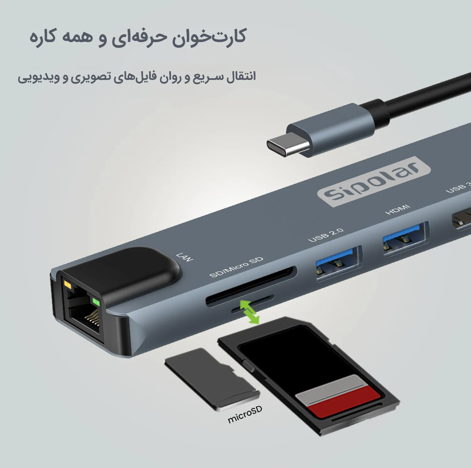 هاب 8 پورت USB-C به HDMI سیپولار مدل 8in1 SP-HU879