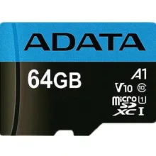 کارت حافظه microSDXC ای دیتا مدل Premier کلاس 10 استاندارد UHS-I V10 A1سرعت 100MBps ظرفیت 64 گیگابایت به همراه آداپتور