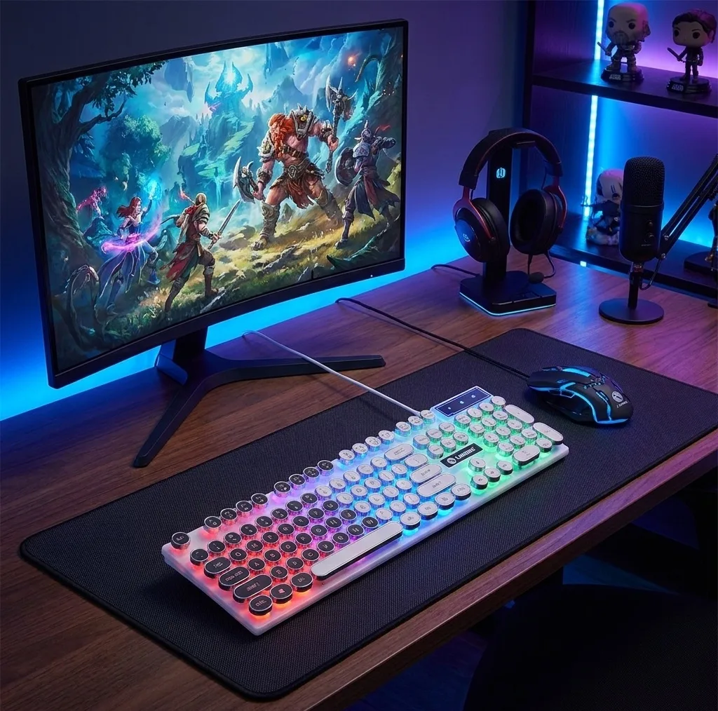 کیبورد و ماوس گیمینگ لایماید مدل NEW GAMING-GTX300، سوییچ ممبران، Full-Size، نورپردازی LED RGB