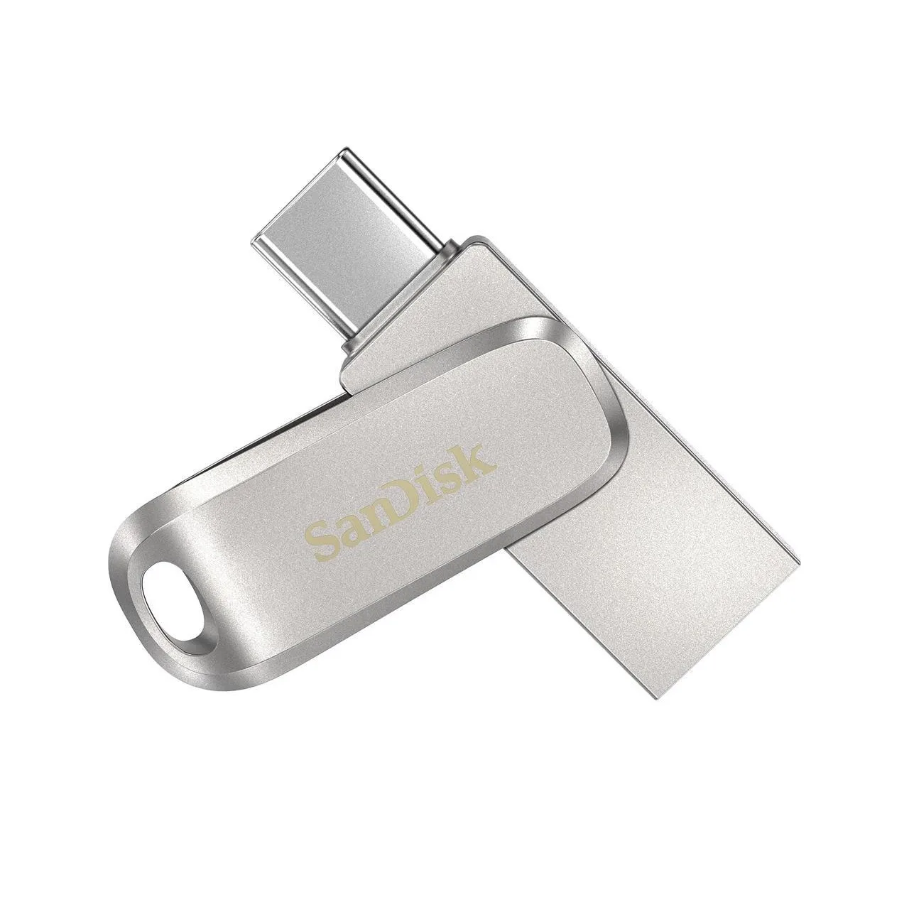 فلش مموری سن دیسک Ultra Dual Drive Luxe ظرفیت 512 گیگابایت با دو رابط USB 3.2 Type-C و Type-A، طراحی چرخشی، بدنه فلزی و سازگار با گوشی، تبلت، کامپیوتر و تلویزیون