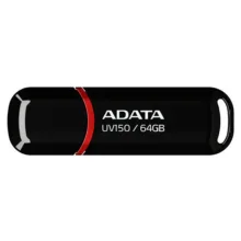 فلش مموری ای دیتا مدل UV150 ظرفیت 64 گیگابایت، رابط USB 3.2 Gen1 با سرعت خواندن 100 مگابایت بر ثانیه، درپوش‌دار، سازگار با ویندوز، مک و لینوکس، مناسب موبایل، تبلت، لپ‌تاپ و تلویزیون