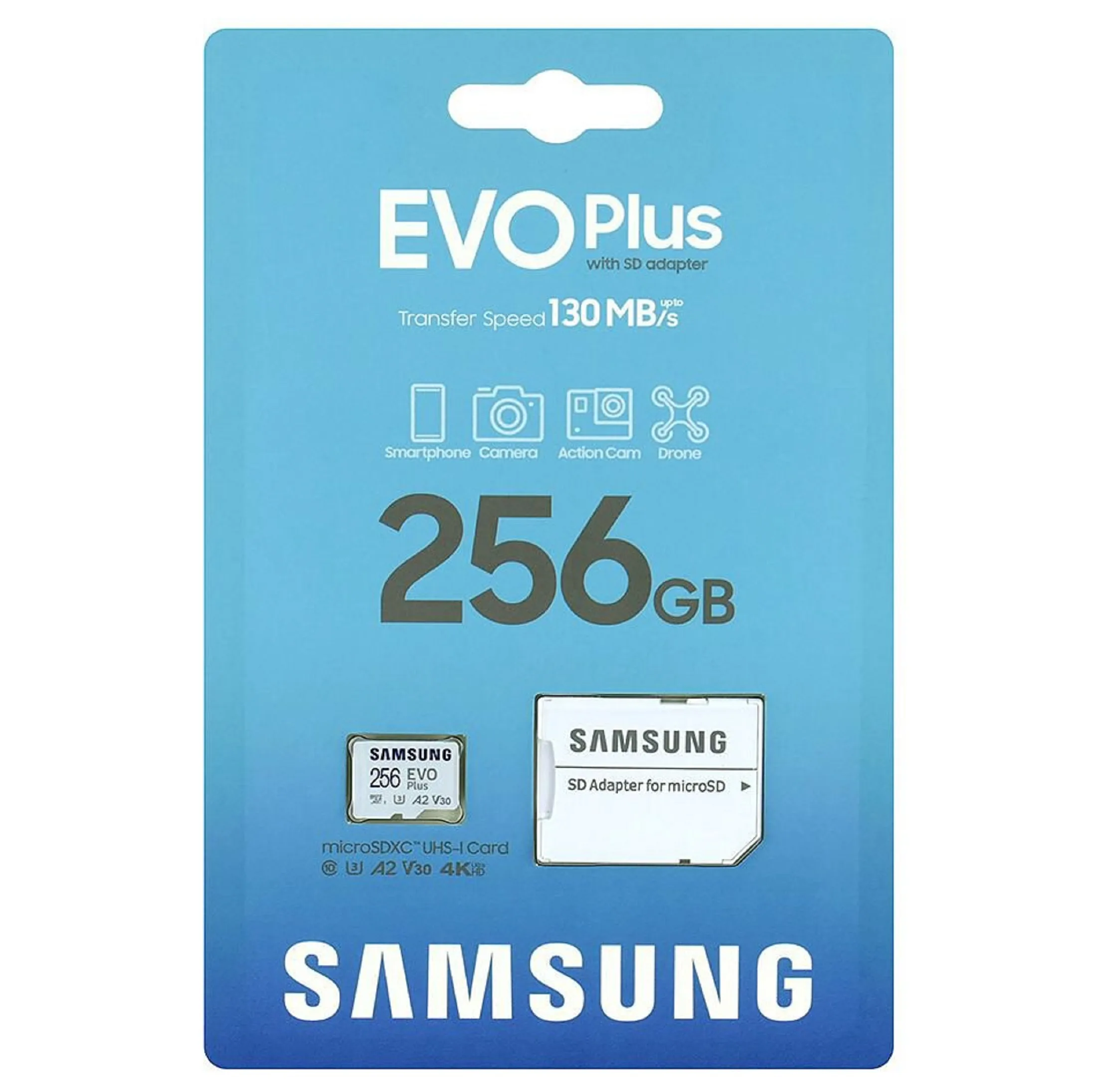 کارت حافظه microSDXC سامسونگ مدل Evo Plus A2 V10 کلاس 10 استاندارد UHS-I U3 سرعت 130MBps به همراه آداپتور SD ظرفیت 256 گیگابایت