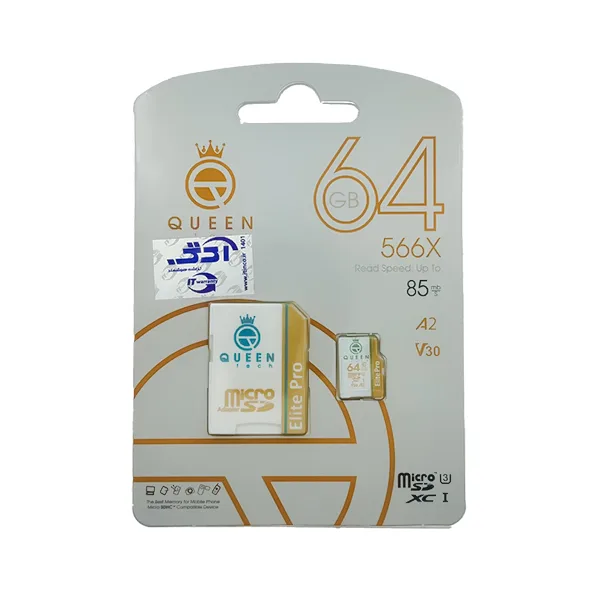 کارت حافظه Micro SD XC کوئین تک مدل Elite Pro A2 V30 کلاس 10 استاندارد UHS-I U3 سرعت 85MBps ظرفیت 64 گیگابایت به همراه آداپتور SD