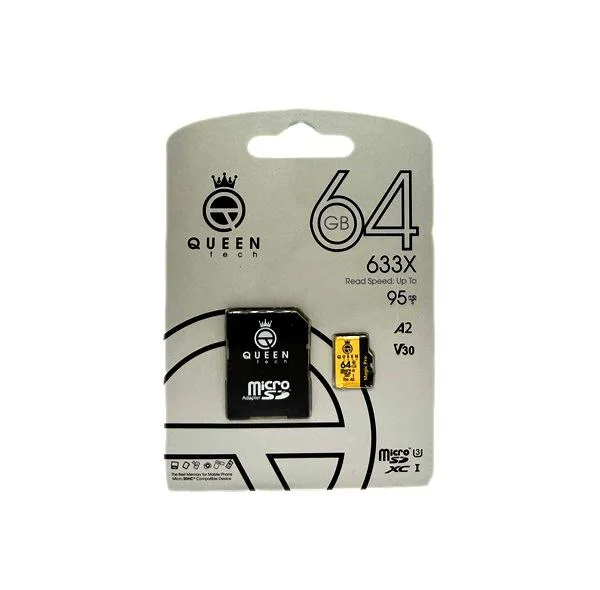 کارت حافظه Micro SD XC کوئین تک مدل A2-V30-633X کلاس 10 استاندارد UHS-l U3 سرعت 95MBps ظرفیت 64 گیگابایت به همراه آداپتور SD