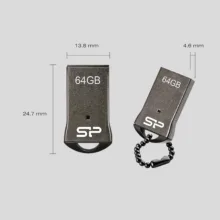 فلش مموری سیلیکون پاور مدل Touch T01 ظرفیت 64 گیگابایت حافظه مقاوم ضد آب، ضد شوک و گردوغبار با طراحی فشرده و فناوری COB، ابعاد کوچک و زنجیر محافظ، سازگار با USB 2.0 و انواع سیستم‌عامل‌ها