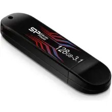 فلش مموری 128 گیگابایت سیلیکون پاور مدل Blaze B10 با رابط USB سه‌نقطه‌یک، سازگار با USB یک‌نقطه‌یک، USB دو‌نقطه‌صفر و USB سه‌نقطه‌صفر، دارای نشانگر LED و خطوط بدنه تغییررنگ‌دهنده در دمای بالاتر از 31 درجه سانتی‌گراد
