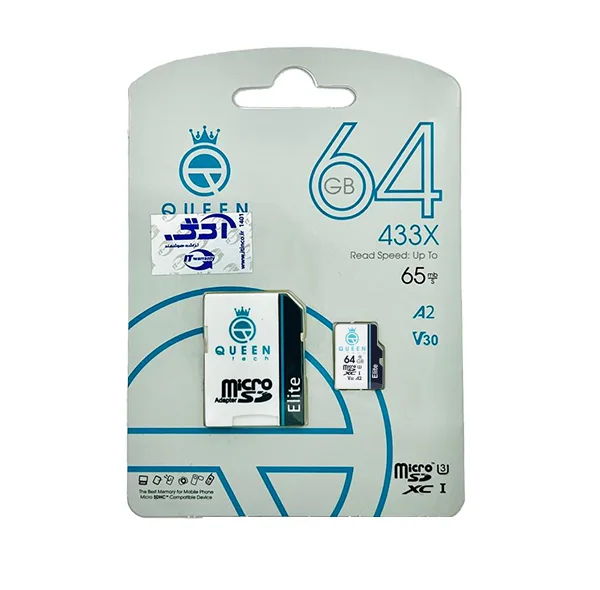 کارت حافظه Micro SD XC کوئین تک مدل A2-V30-433X کلاس 10 استاندارد UHS-l U3 سرعت 65MBps ظرفیت 64 گیگابایت به همراه آداپتور SD