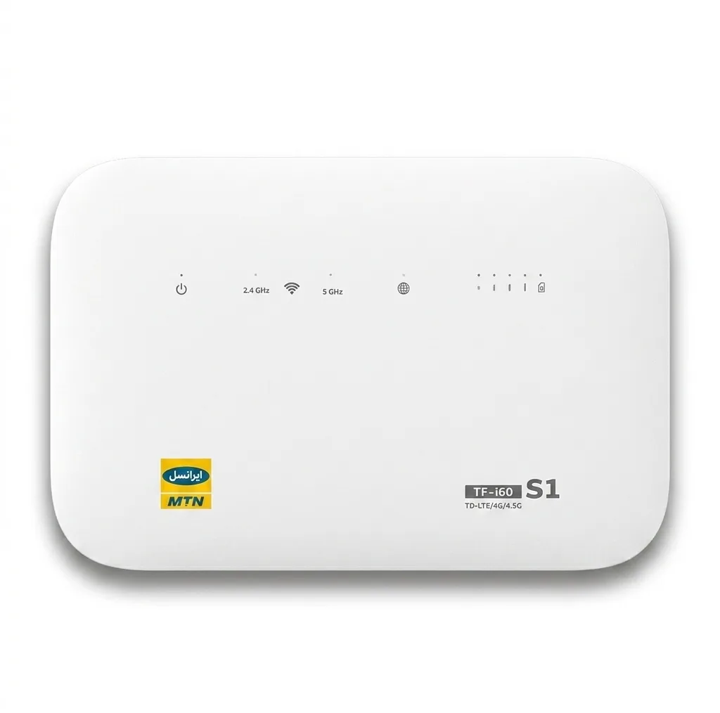مودم 4G/TD-LTE خانگی ایرانسل مدل TF-i60 S1 با پشتیبانی هم‌زمان 32 کاربر، 4 شبکه بی‌سیم مستقل، 4 پورت LAN، آنتن 5dBi و سیم‌کارت 300 گیگابایت اینترنت 6 ماهه