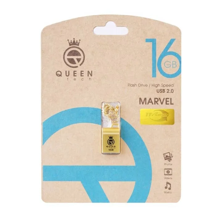 فلش مموری کوئین تک مدل G.MARVEL ظرفیت 16 گیگابایت، بدنه فلزی ضد آب و ضد شوک، طراحی بند انگشتی با آویز، رابط USB 2.0، سازگار با کامپیوتر، لپ‌تاپ، تبلت و گوشی، سرعت انتقال 30 مگابایت بر ثانیه