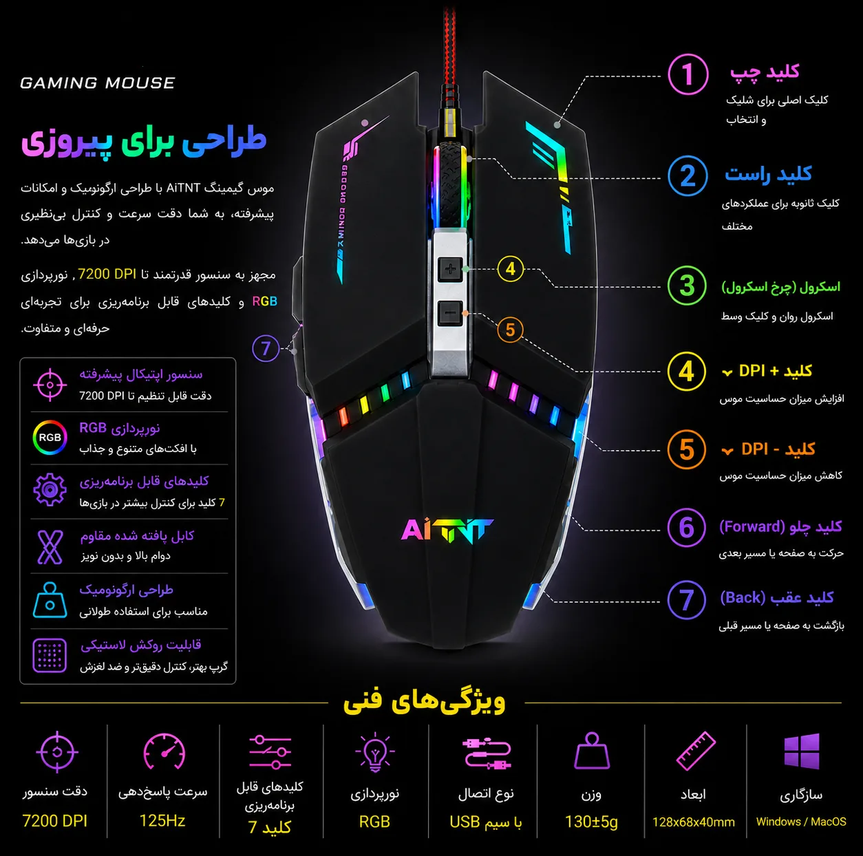 ماوس گیمینگ تی ان تی مدل ROBATIC-X30