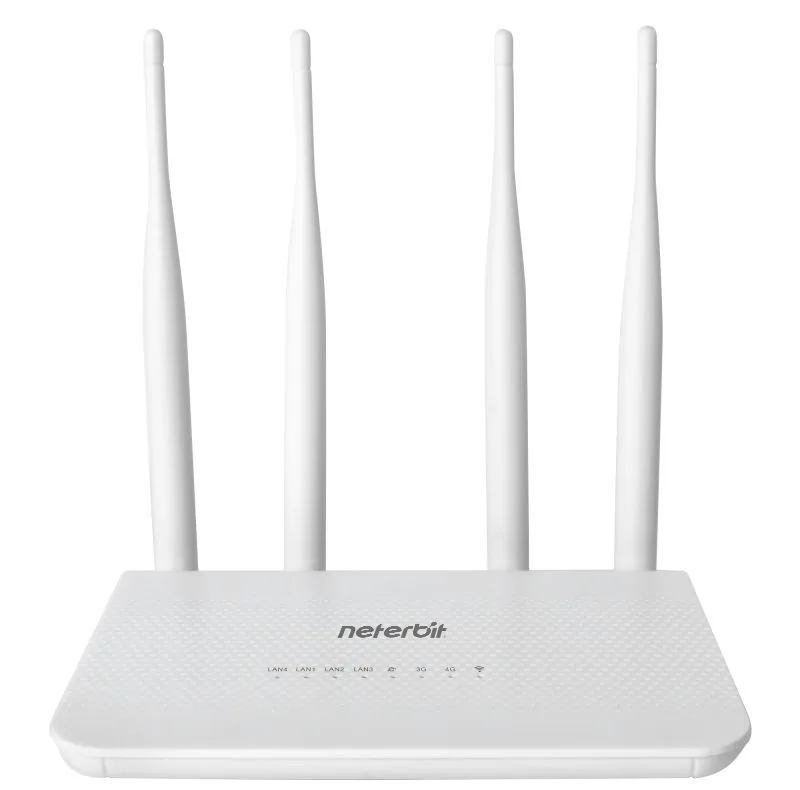 مودم 4G LTE نتربیت مدل NW-431F با پشتیبانی از استاندارد Wi-Fi 4، سرعت 300Mbps در باند 2.4GHz، چهار پورت LAN برای اتصال سیمی پایدار و منبع تغذیه آداپتور برق
