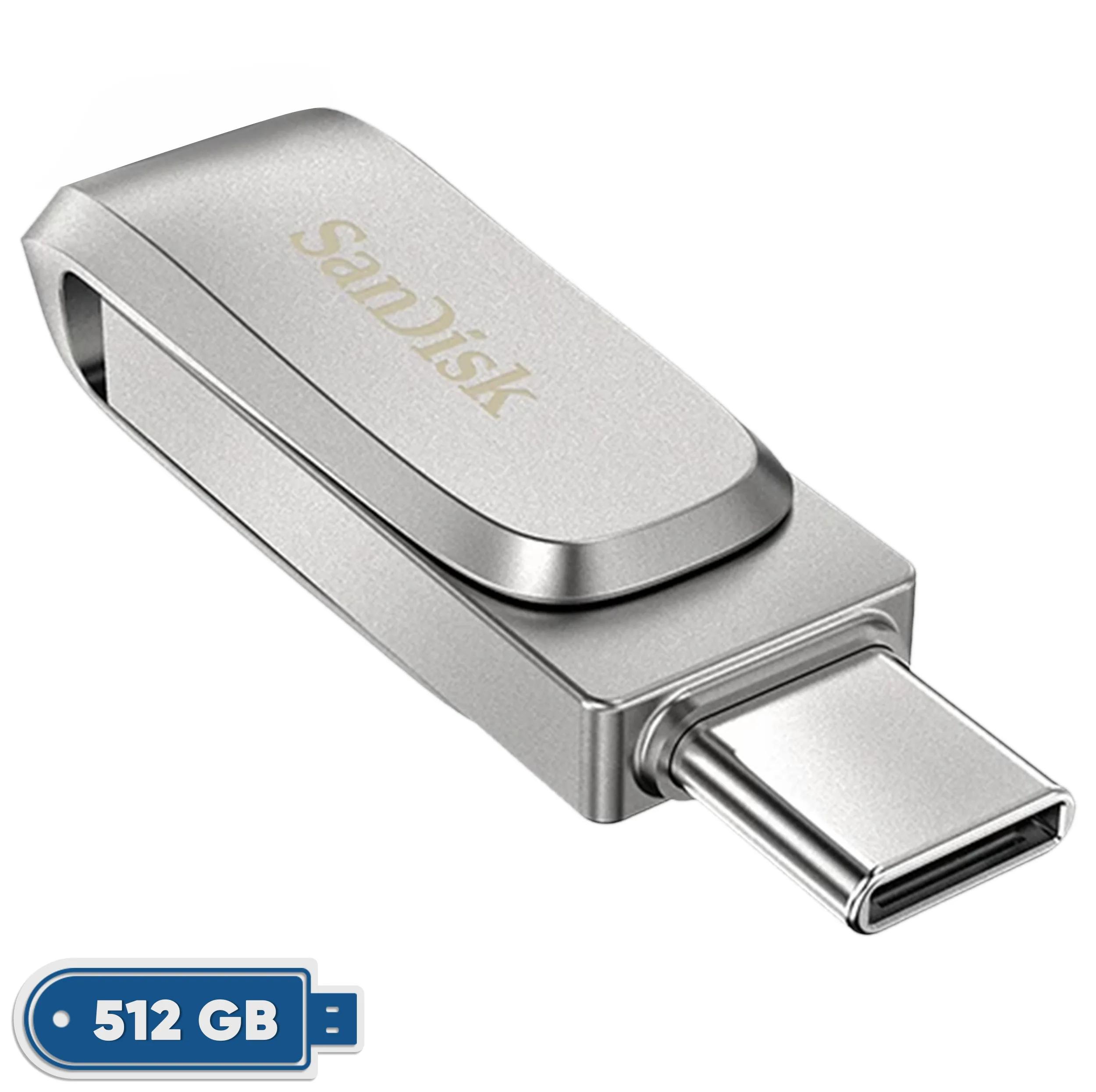 فلش مموری سن دیسک Ultra Dual Drive Luxe ظرفیت 512 گیگابایت با دو رابط USB 3.2 Type-C و Type-A، طراحی چرخشی، بدنه فلزی و سازگار با گوشی، تبلت، کامپیوتر و تلویزیون