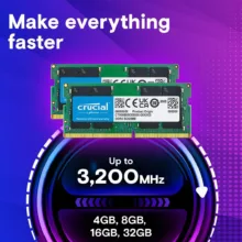 رم لپ‌تاپ DDR4 تک کاناله 8 گیگابایت 3200 مگاهرتز کروشیال مدل CT8 با تایمینگ CL22 و ولتاژ 1.2 ولت