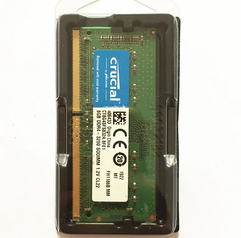رم لپ‌تاپ DDR4 کروشیال مدل CT16G4SFRA32A ظرفیت 16 گیگابایت، فرکانس 3200 مگاهرتز، تایمینگ CL22 و ولتاژ 1.2 ولت، تک‌کاناله