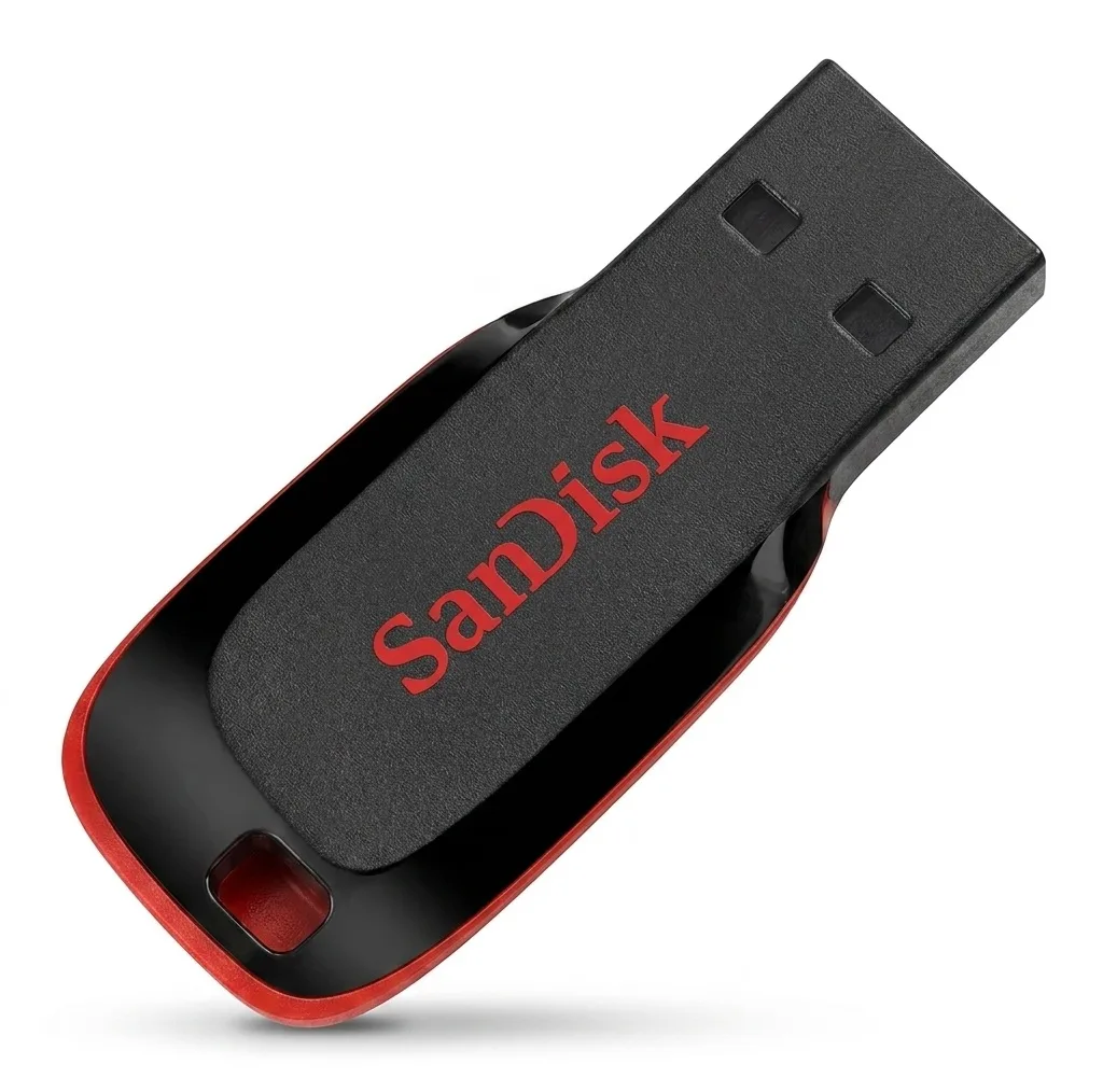 فلش مموری 64 گیگابایت سن دیسک مدل Cruzer Blade CZ50 با رابط USB 2.0، بدنه مات مقاوم در برابر اثر انگشت، قابلیت رمزگذاری نرم‌افزاری و شیار اتصال بند