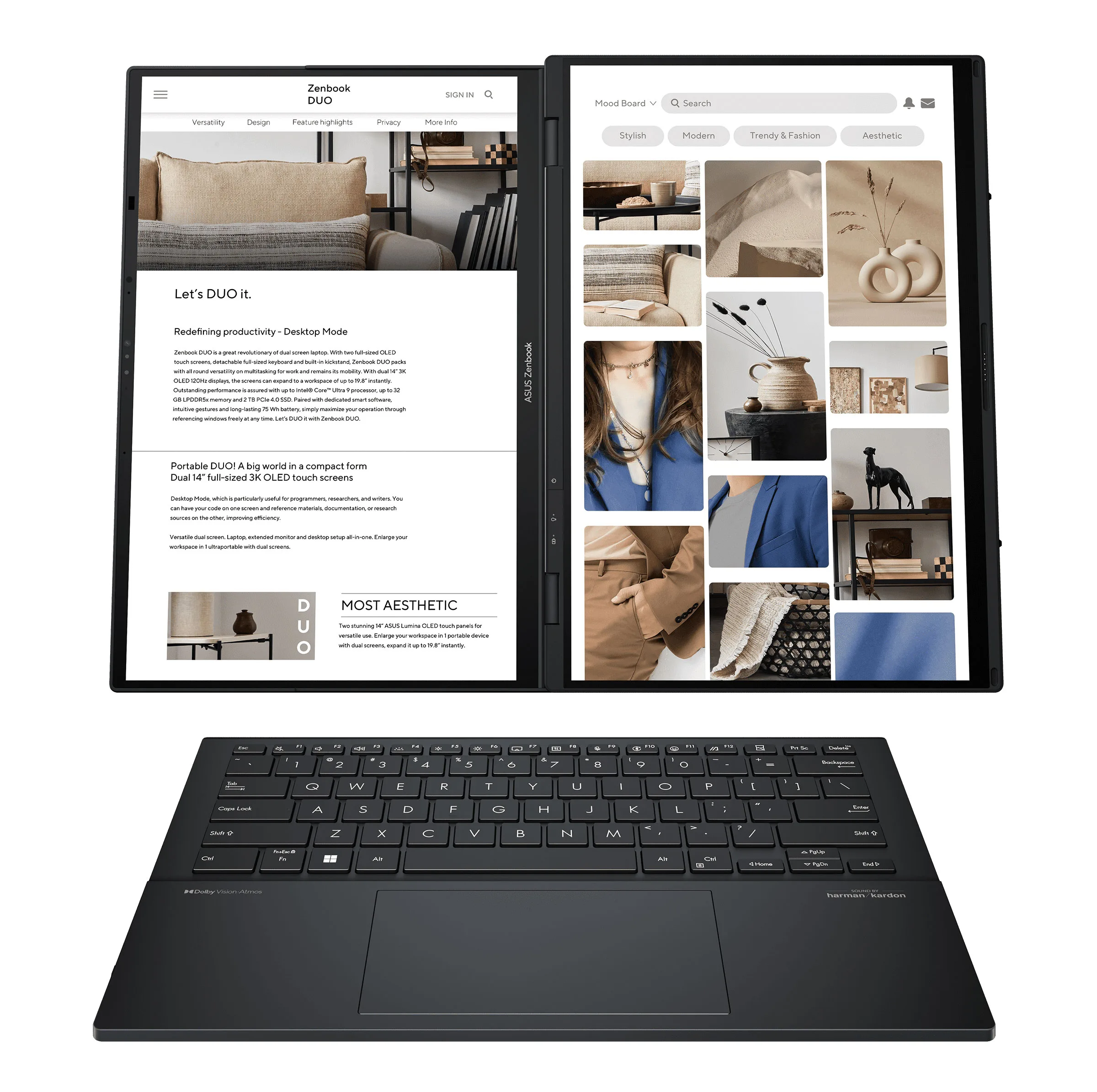 لپتاپ 14 اینچی ایسوس مدل Zenbook DUO UX8406CA-Core Ultra 9 285H-32GB LPDDR5X-2TB SSD-Dual 3K OLED Touch 120Hz-W
