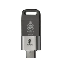 فلش مموری 64 گیگابایت کوئین تک مدل UNIQUE C-PLUS با بدنه فلزی و مبدل USB-C OTG