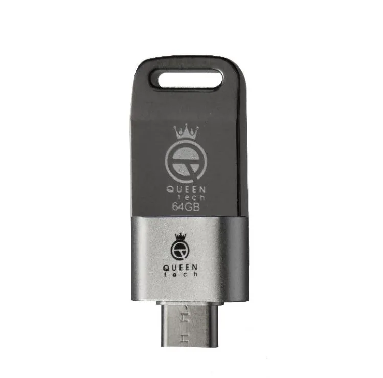 فلش مموری 64 گیگابایت کوئین تک مدل UNIQUE C-PLUS با بدنه فلزی و مبدل USB-C OTG
