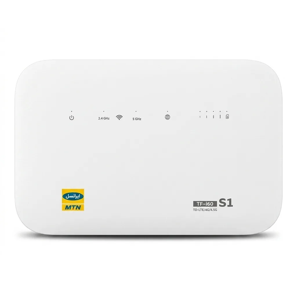 مودم 4G TD-LTE ایرانسل مدل TF-i60 S1 با سیم کارت و 300 گیگابایت اینترنت 6 ماهه، پشتیبانی همزمان 32 کاربر، 4 پورت LAN، چهار شبکه بی‌سیم مستقل، سرعت دانلود 300 مگابیت بر ثانیه و آنتن 5dBi