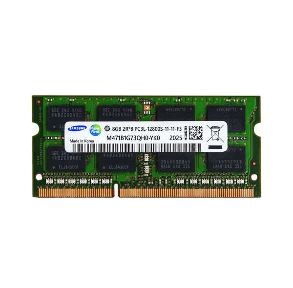 رم لپ‌تاپ سامسونگ DDR3 SO-DIMM 8 گیگابایت مدل PC3L فرکانس 1600 مگاهرتز تایمینگ CL11 ولتاژ 1.35 ولت 204 پین