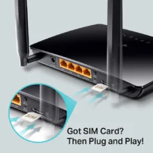روتر 4G LTE خانگی و اداری تی پی‌لینک مدل TL-MR6400 V5 با دو آنتن خارجی، فرکانس 2.4 گیگاهرتز، سرعت 300 مگابیت بر ثانیه، پورت LAN/WAN 10/100 مگابیتی، پشتیبانی از 64 کاربر و فایروال پیشرفته