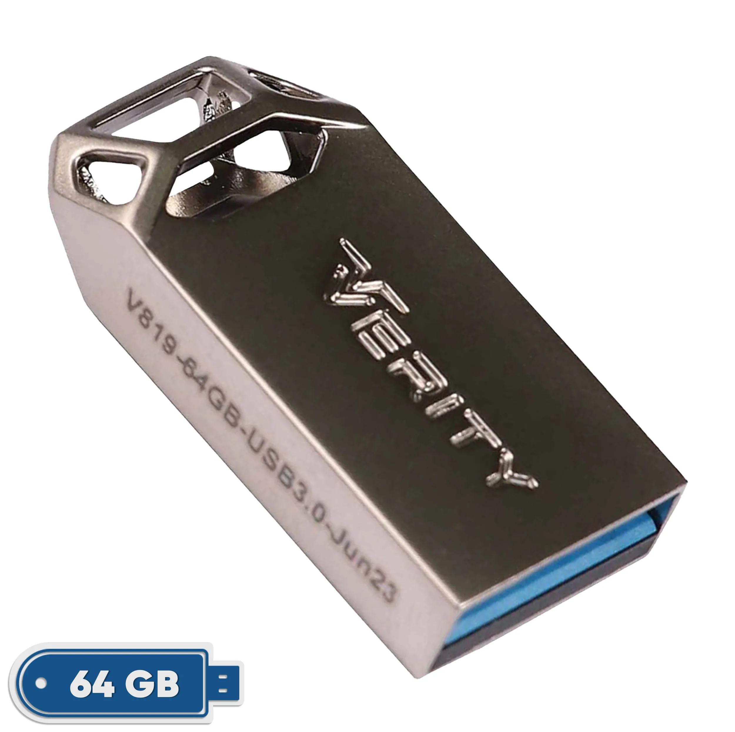فلش مموری وریتی مدل V-819 ظرفیت 64 گیگابایت با بدنه فلزی، رابط USB 2.0 Type-A، سرعت انتقال 30 مگابایت بر ثانیه و سازگار با گوشی، کامپیوتر، لپ‌تاپ، تلویزیون و تبلت