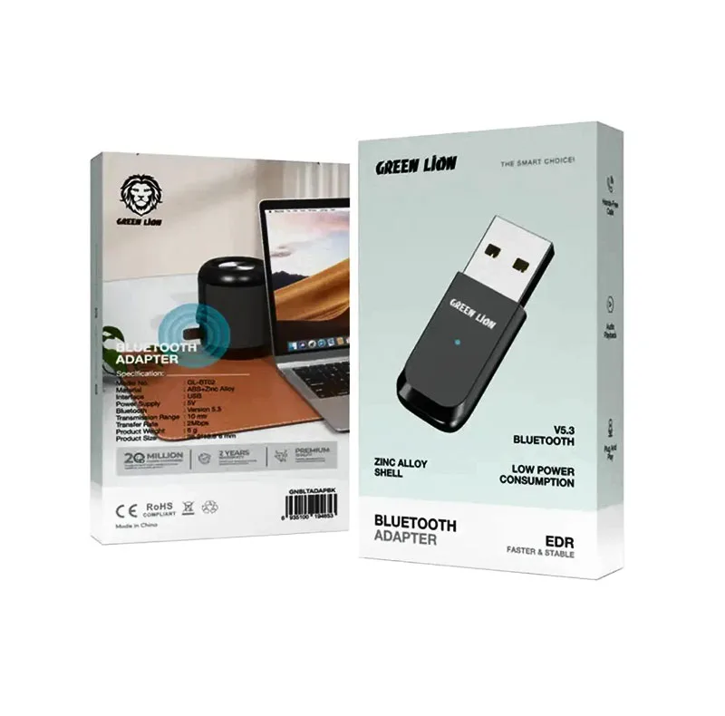 مبدل بلوتوثی گرین لاین مدل Green Lion Zinc Alloy Shell Bluetooth Adapter GNBLTADAPBK