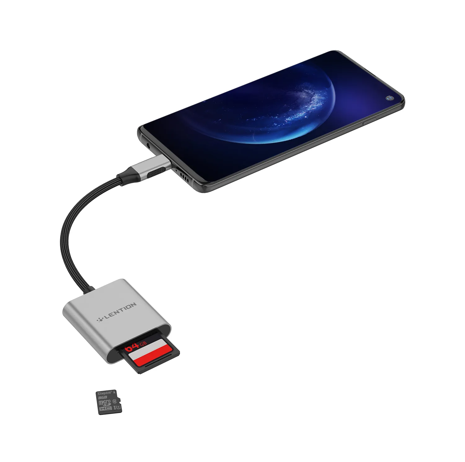 مبدل USB-C به SD/microSD لنشن مدل CB-TP-C8-SIL