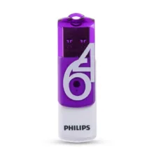 فلش مموری 64 گیگابایت فیلیپس مدل Vivid با رابط USB دو، مقاوم در برابر ضربه و گردوغبار، دارای درپوش چرخشی و شیار اتصال بند