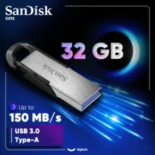 فلش مموری سن دیسک مدل CZ73 ظرفیت 32 گیگابایت با بدنه فلزی، رابط USB 3.0 و سرعت انتقال 150 مگابایت بر ثانیه، سازگار با ویندوز و مک و مناسب موبایل، تبلت، لپ‌تاپ و تلویزیون