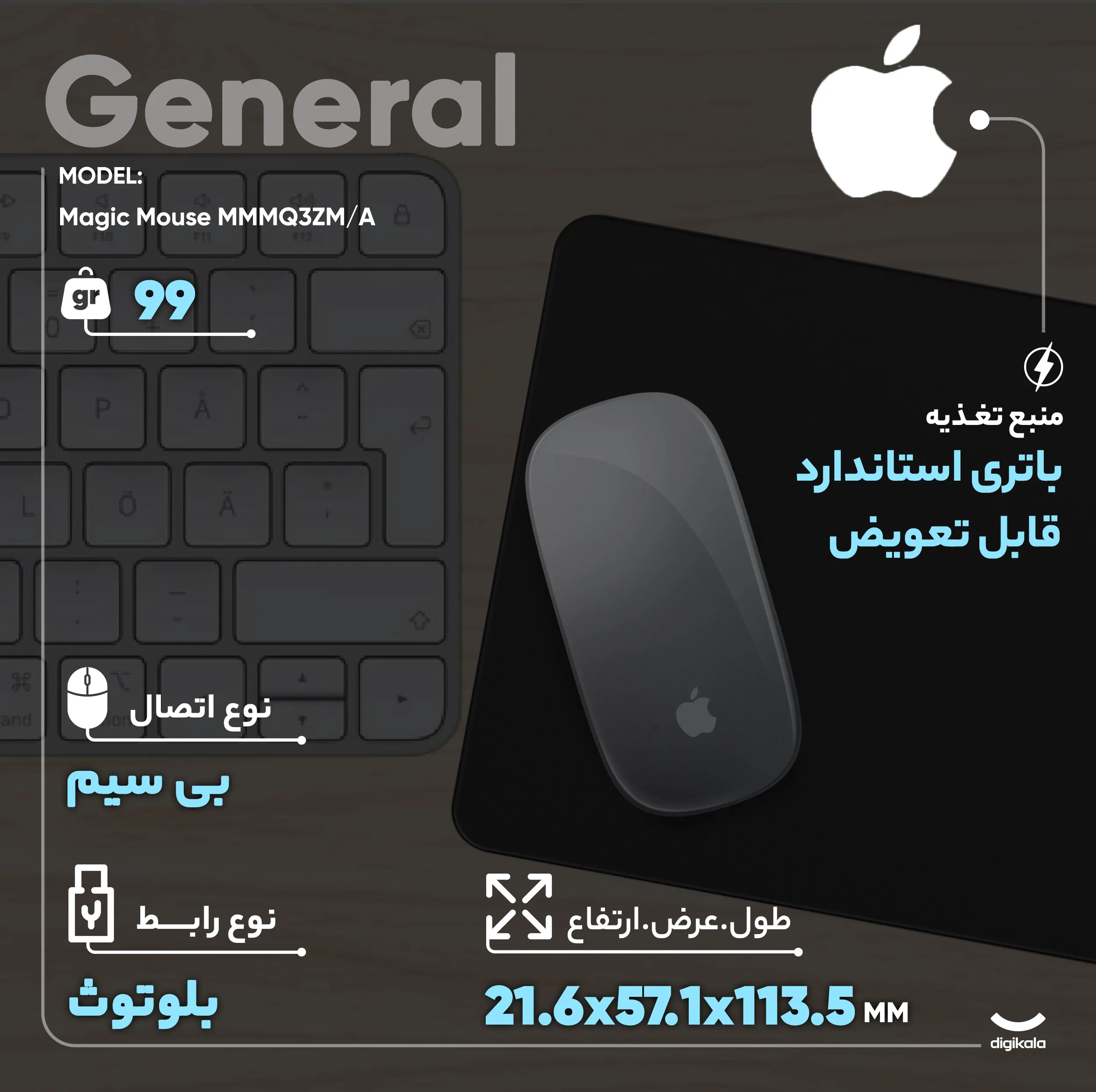 ماوس بی سیم اپل مدل Magic Mouse MMMQ3ZM/A
