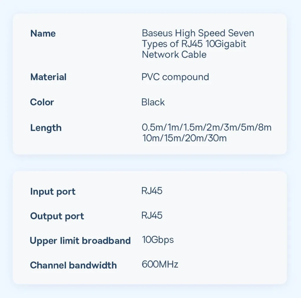 کابل شبکه Cat7 باسئوس مدل HIGH SPEED SEVEN TYPES 10GIGABIT