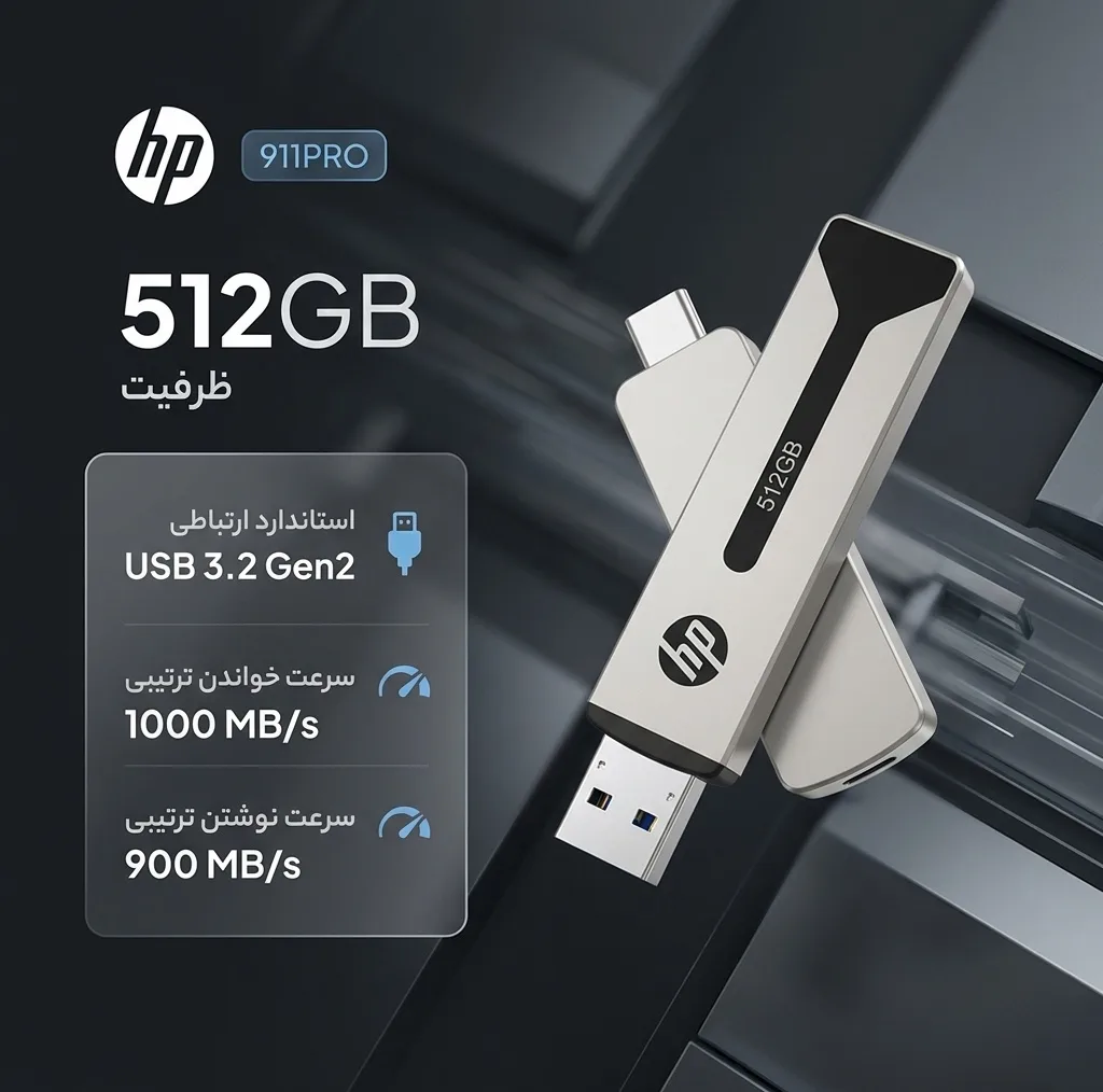 اس اس دی اکسترنال اچ‌ پی مدل 911PRO ظرفیت 512 گیگابایت رابط USB 3.2 Gen2