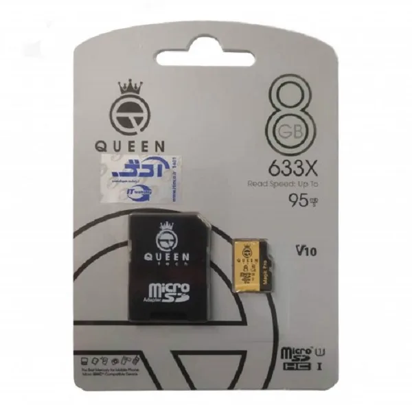 کارت حافظه Micro SD HC کوئین تک مدل A2-V10-633X کلاس 10 استاندارد UHS-l U3 سرعت 95MBps ظرفیت 8 گیگابایت به همراه آداپتور SD
