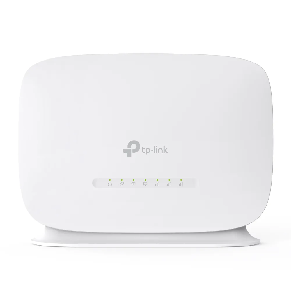 مودم 4G LTE تی‌پی‌لینک مدل TL-MR105 با اسلات سیم کارت نانو، پشتیبانی از 32 کاربر همزمان، رابط LAN و WAN، مناسب استفاده خانگی و اداری، سرعت دانلود تا 150 مگابیت بر ثانیه و منبع تغذیه برق شهری