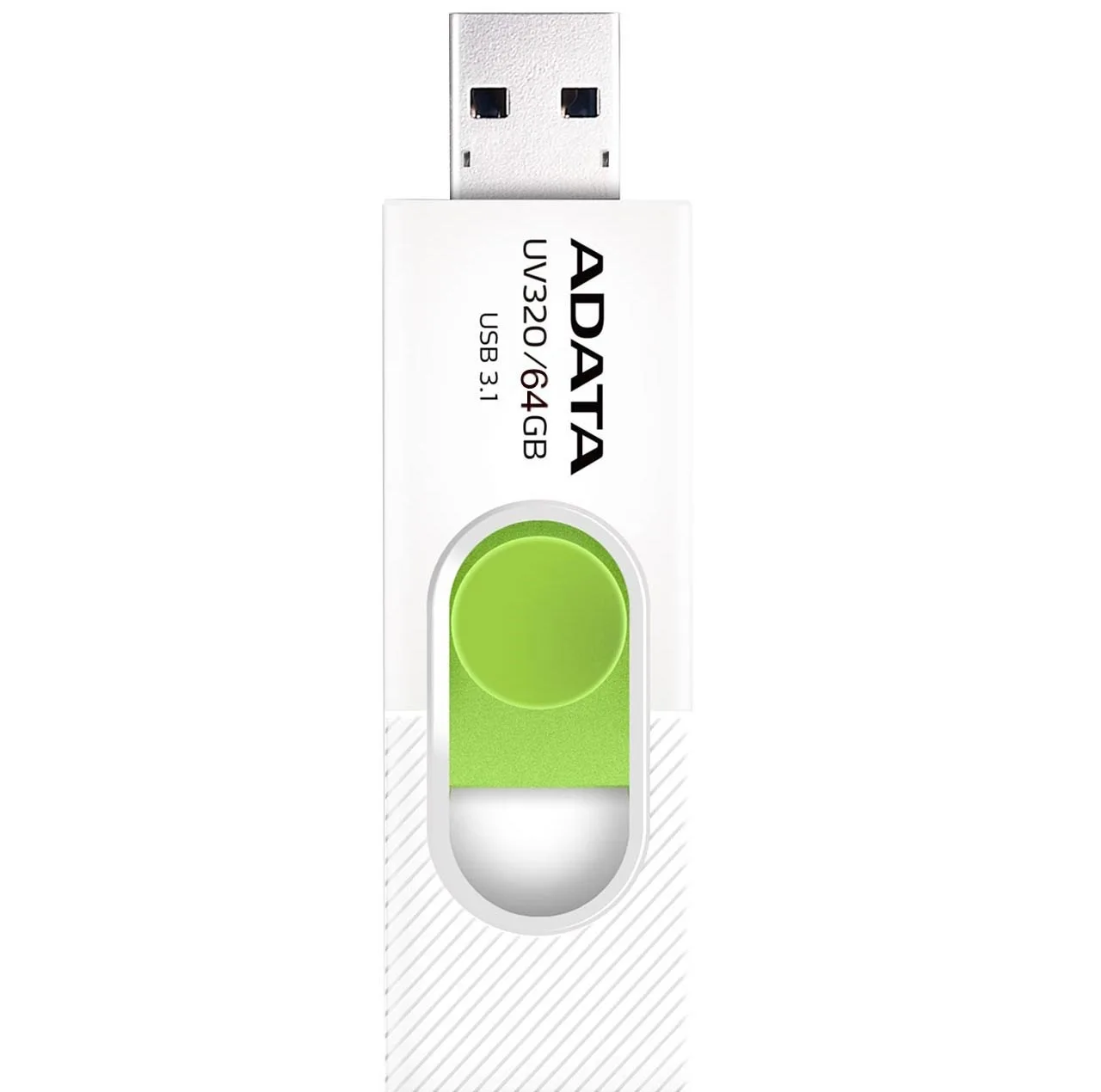 فلشمموری کشویی ای دیتا مدل UV320 ظرفیت 64 گیگابایت با رابط USB 3.2 Gen1 سرعت انتقال تا 10 گیگابیت بر ثانیه و سازگار با ویندوز، مک، لینوکس، گوشی و تلویزیون
