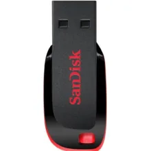 فلش مموری 64 گیگابایت سن دیسک مدل Cruzer Blade CZ50 با رابط USB 2.0، بدنه مات مقاوم در برابر اثر انگشت، قابلیت رمزگذاری نرم‌افزاری و شیار اتصال بند
