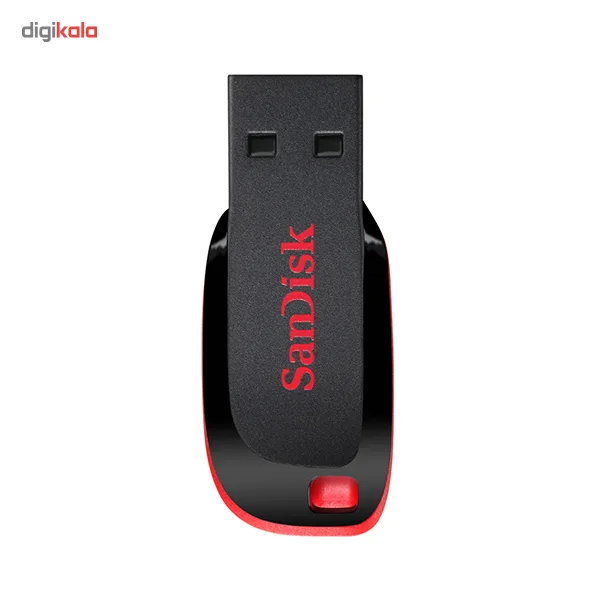 فلش مموری 64 گیگابایت سن دیسک مدل Cruzer Blade CZ50 با رابط USB 2.0، بدنه مات مقاوم در برابر اثر انگشت، قابلیت رمزگذاری نرمافزاری و شیار اتصال بند