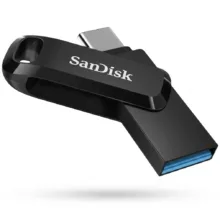 فلش مموری سن دیسک Ultra Dual Drive Go ظرفیت 256 گیگابایت با دو رابط USB Type-C و USB Type-A، طراحی چرخشی، سرعت خواندن 150 مگابایت بر ثانیه، سازگار با کامپیوتر، لپ‌تاپ، تبلت و گوشی موبایل