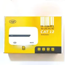 مودم 4G ایرانسل مدل TF-i120 E1 با فناوری LTE Cat 12، سرعت دانلود 600 مگابیت بر ثانیه، آپلود 100 مگابیت بر ثانیه، وای‌فای دوبانده 2.4 و 5.8 گیگاهرتز، پشتیبانی همزمان 50 کاربر، چهار پورت اترنت، مناسب استفاده خانگی و اداری