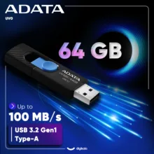 فلش‌مموری کشویی ای دیتا مدل UV320 ظرفیت 64 گیگابایت با رابط USB 3.2 Gen1 سرعت انتقال تا 10 گیگابیت بر ثانیه و سازگار با ویندوز، مک، لینوکس، گوشی و تلویزیون