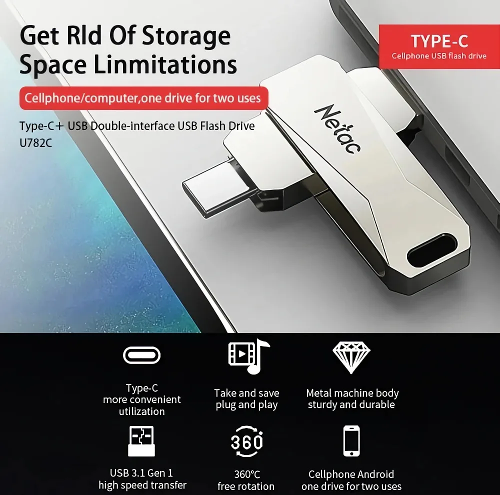 فلش مموری OTG نتاک مدل U782C-TypeC ظرفیت 128 گیگابایت