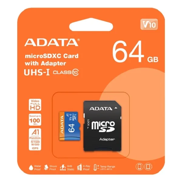 کارت حافظه‌ microSDHD ای دیتا مدل Premier کلاس 10 استاندارد UHS-I U1 سرعت 100MBps ظرفیت 64 گیگابایت